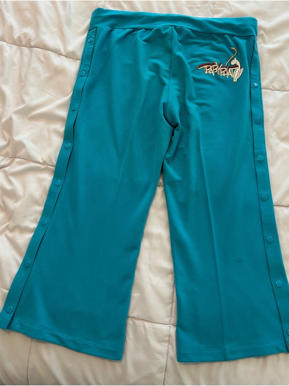 Women’s Teal Snap-Button Jogger Pants with Embroidered Logo